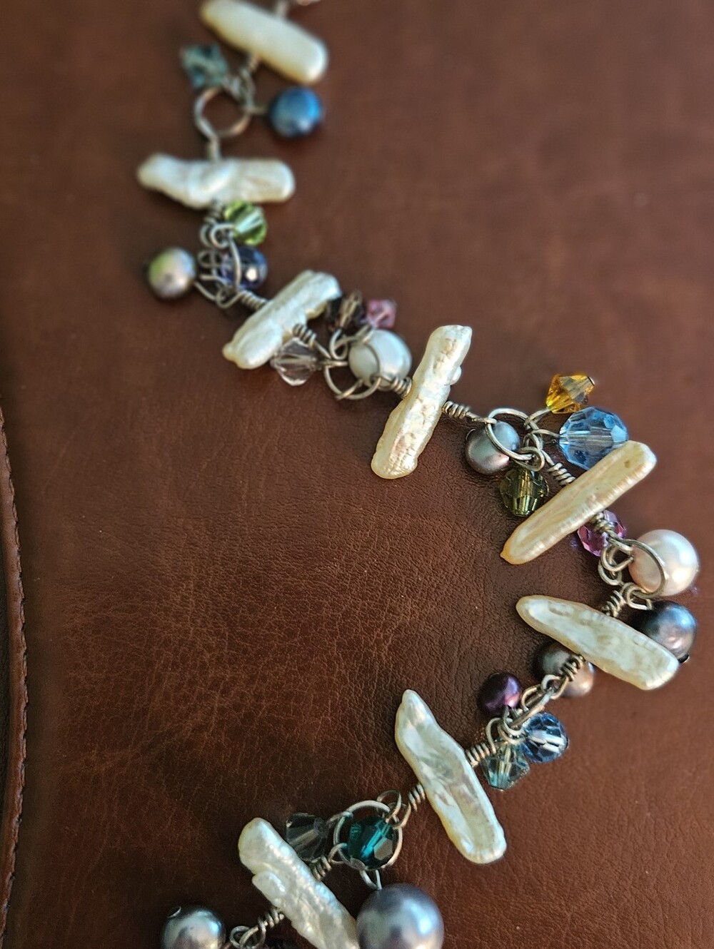 Freshwater Pearl & Multicolor Crystal Charm Bracelet - Women Jewelry